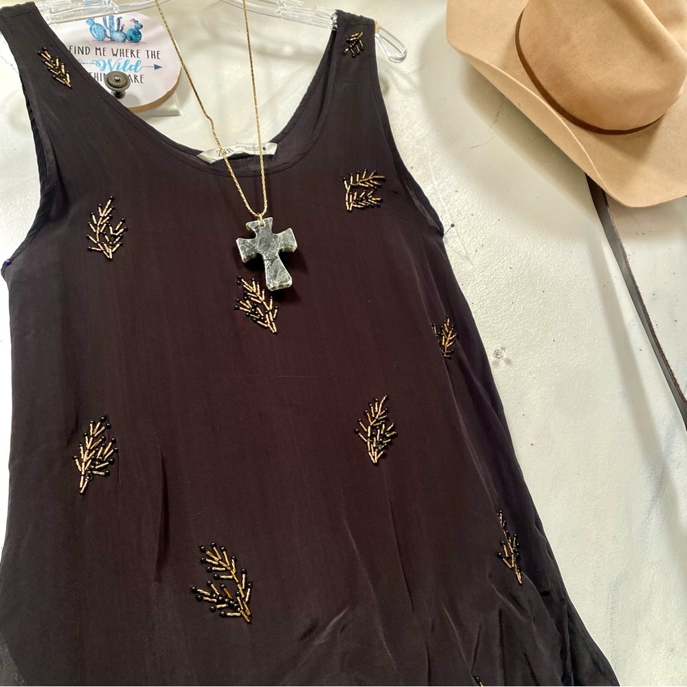 ZARA with beaded leaf embellishments boho tank resort vacay vibe